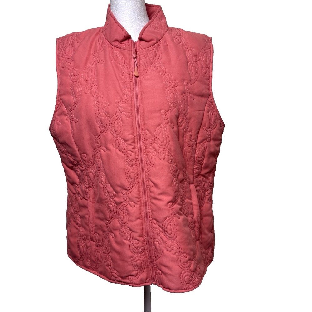 Nuage Salmon Pink Quilted Puffer Vest Swirl Paisley‎ Textured Zip Up Gilet Large